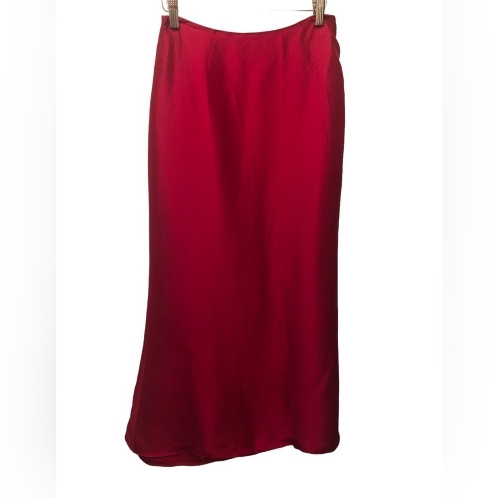 VTG Ann Taylor Red Silk A~Line Maxi Skirt 4 Formal Hem Flaw Valentine Date Night